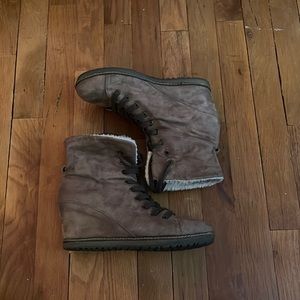 Also Suede Tan Boot Wedges